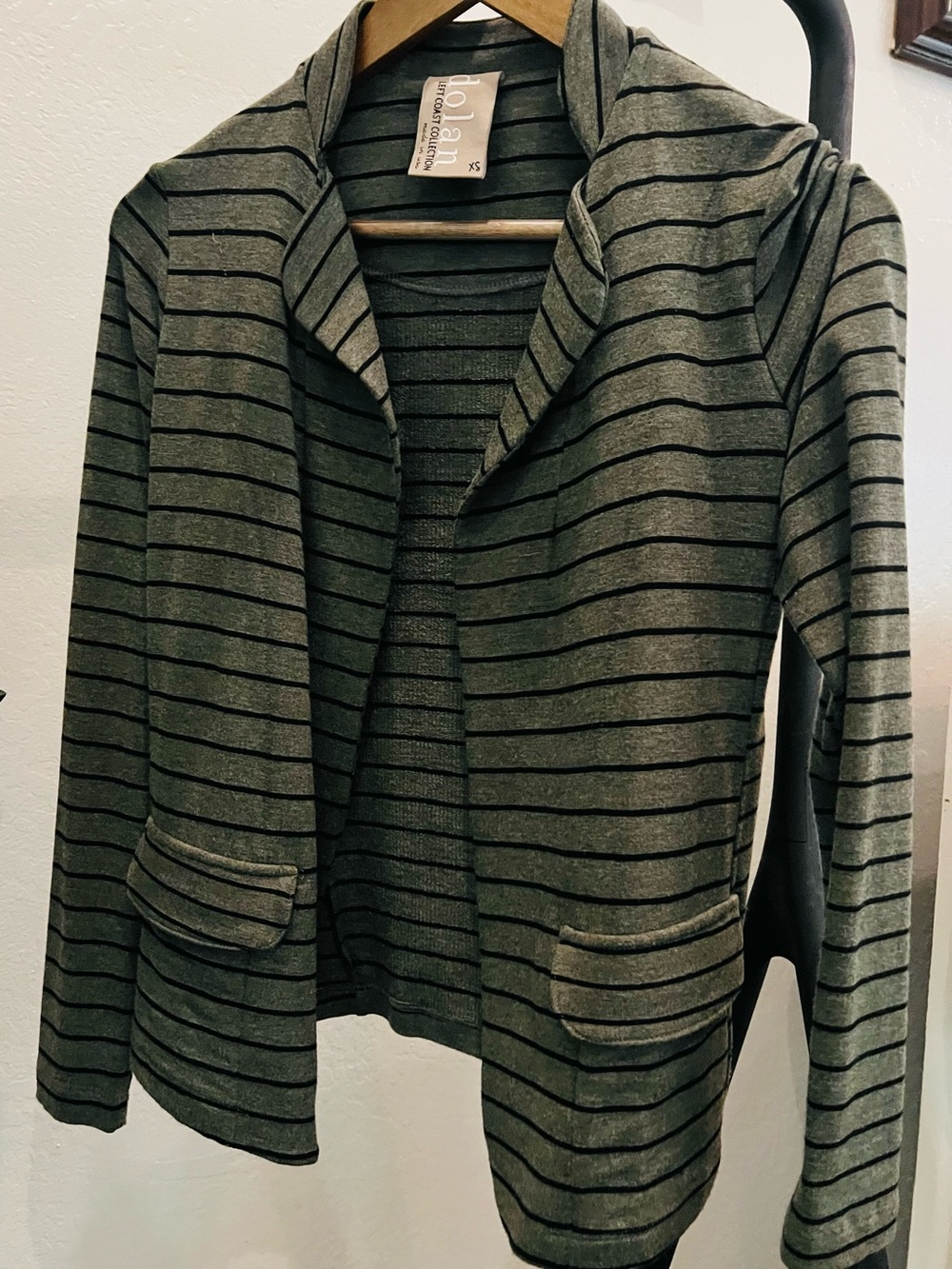 dolan Gray and Black Striped Open-Front Cardigan